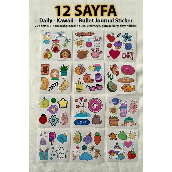 75 Adet Kawaii Daily Book Planner Laptop Defter Ajanda Çıkartma Bullet Journal Sticker Etiket Seti 1