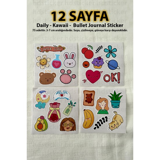 75 Adet Kawaii Daily Book Planner Laptop Defter Ajanda Çıkartma Bullet Journal Sticker Etiket Seti 1