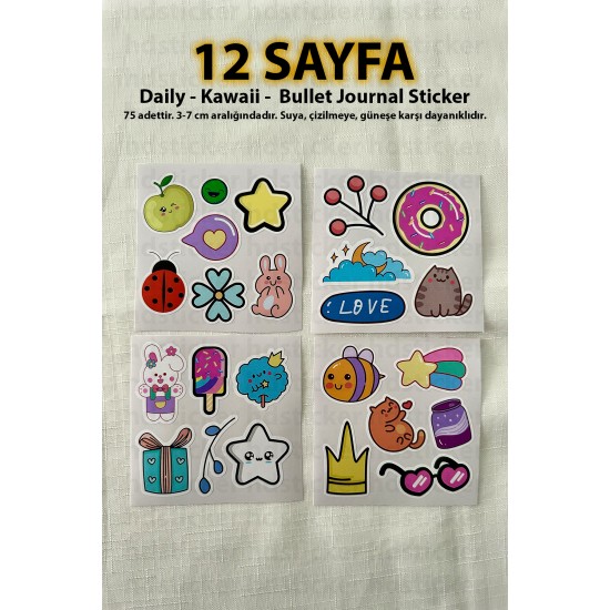 75 Adet Kawaii Daily Book Planner Laptop Defter Ajanda Çıkartma Bullet Journal Sticker Etiket Seti 1