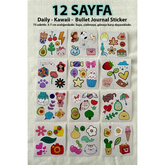 75 Adet Kawaii Daily Book Planner Laptop Defter Ajanda Çıkartma Bullet Journal Sticker Etiket Seti 2