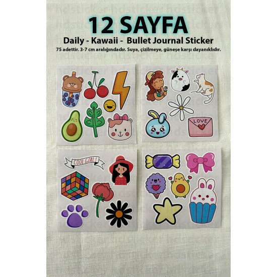 75 Adet Kawaii Daily Book Planner Laptop Defter Ajanda Çıkartma Bullet Journal Sticker Etiket Seti 2