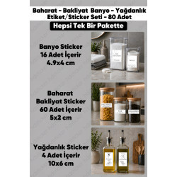 80 Adet Baharat Bakliyat Yağdanlık Banyo Çeyiz Sticker Seti Etiketi Kavanoz Saklama Kabı Düzenleyici