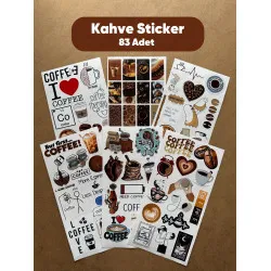 83 Adet Coffee Temalı Sticker Seti Ajanda Planner Bullet Journal Sanat Art Kahve Etiket Çıkartma