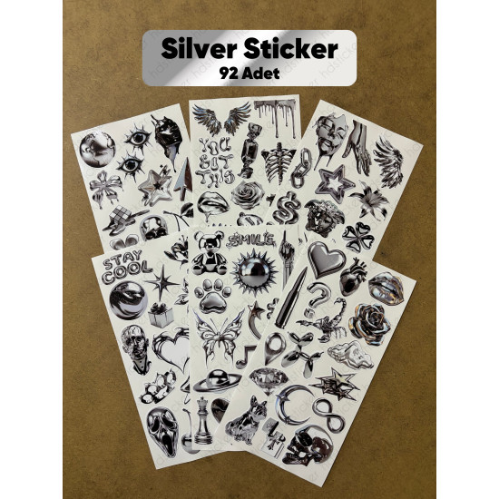 92 Adet Silver Temalı Sticker Seti Ajanda Planner Bullet Journal Sanat Art Gümüş Etiket Çıkartma 92 Adet Silver Temalı Sticker Seti Ajanda Planner Bullet Journal Sanat Art Gümüş Etiket Çıkartma