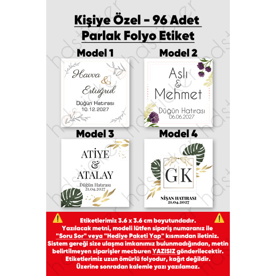 96 Adet Kişiye Özel Kına Nişan Nikah Düğün Sünnet Bebek Firma Etiketi Sticker Hediye Çikolata 3.6 cm