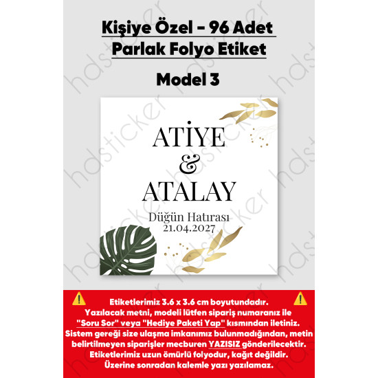 96 Adet Kişiye Özel Kına Nişan Nikah Düğün Sünnet Bebek Firma Etiketi Sticker Hediye Çikolata 3.6 cm