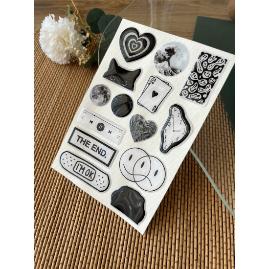 Siyah Premium 3D Görünümlü Göz Alıcı Parlak Kabartmalı Sticker Seti - Telefon Kılıfı Süsü, Etiket