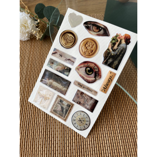 Vintage Premium 3D Görünümlü Göz Alıcı Parlak Kabartmalı Sticker Seti - Telefon Kılıfı Süsü, Etiket