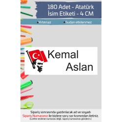 Atatürk İsme Özel Okul Etiketi Kalem Defter Etiketi İsim Yazılabilen Sticker Etiket 180 Adet P1
