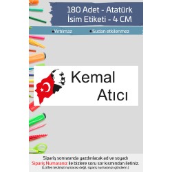 Atatürk İsme Özel Okul Etiketi Kalem Defter Etiketi İsim Yazılabilen Sticker Etiket 180 Adet P3