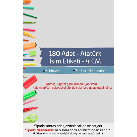 Atatürk İsme Özel Okul Etiketi Kalem Defter Etiketi İsim Yazılabilen Sticker Etiket 180 Adet P4