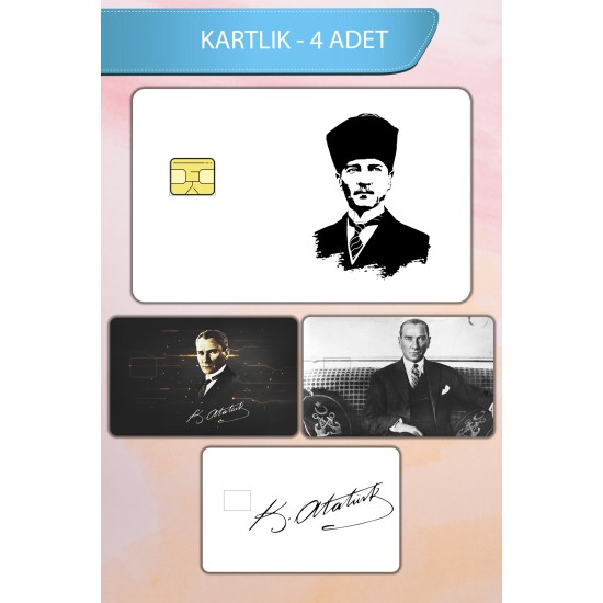 Atatürk Temalı Kart Kaplama Sticker Kart Etiketi Paket 1 (4 Adet)