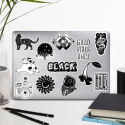 Black And White Temalı Laptop Notebook Tablet Sticker Set P1