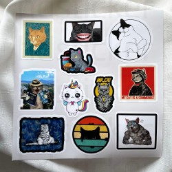 Cat Kedi Temalı Laptop Notebook Tablet Etiket Sticker Set P1