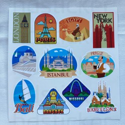 Dünya Şehirleri Temalı Laptop Notebook Kask Valiz Gezi Sticker Etiket Seti Travel Şehir Ülke P1