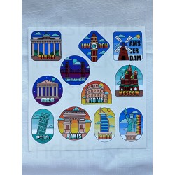 Dünya Şehirleri Temalı Laptop Notebook Kask Valiz Gezi Sticker Etiket Seti Travel Şehir Ülke P2