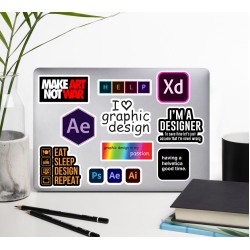 Grafik Tasarım Çizim Designer Temalı Sanat Laptop Notebook Tablet Etiket Sticker Set P2