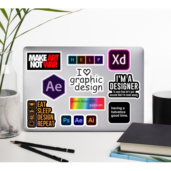 Grafik Tasarım Çizim Designer Temalı Sanat Laptop Notebook Tablet Etiket Sticker Set P2