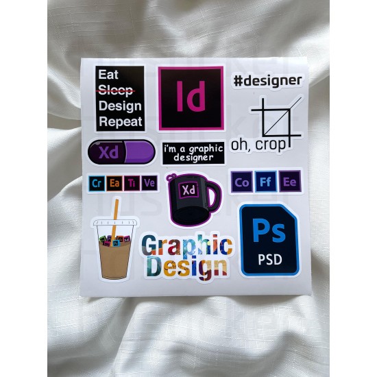 Grafik Tasarım Çizim Designer Temalı Sanat Laptop Notebook Tablet Etiket Sticker Set P3