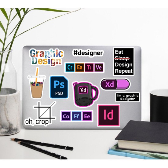 Grafik Tasarım Çizim Designer Temalı Sanat Laptop Notebook Tablet Etiket Sticker Set P3