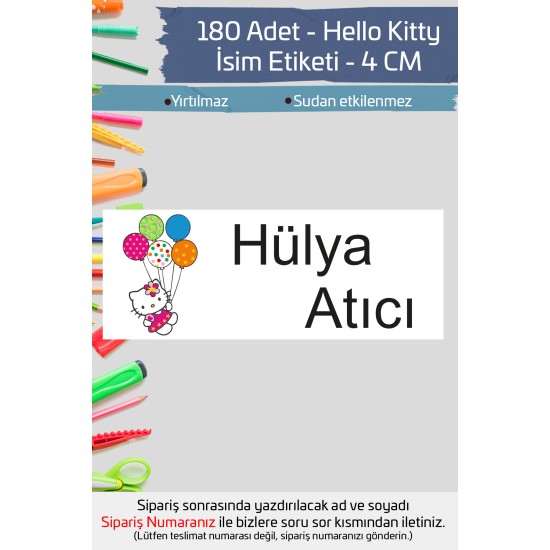 Hello Kitty İsme Özel Okul Etiketi Kalem Defter Etiketi İsim Yazılabilen Sticker Etiket 180 Adet P1