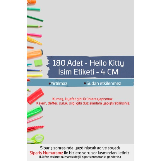 Hello Kitty İsme Özel Okul Etiketi Kalem Defter Etiketi İsim Yazılabilen Sticker Etiket 180 Adet P1