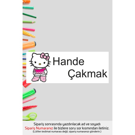 Hello Kitty İsme Özel Okul Etiketi Kalem Defter Etiketi İsim Yazılabilen Sticker Etiket 180 Adet P3