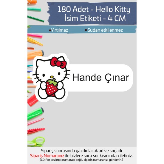 Hello Kitty İsme Özel Okul Etiketi Kalem Defter Etiketi İsim Yazılabilen Sticker Etiket 180 Adet P4