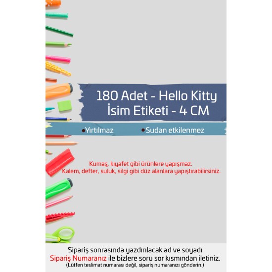 Hello Kitty İsme Özel Okul Etiketi Kalem Defter Etiketi İsim Yazılabilen Sticker Etiket 180 Adet P4