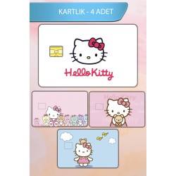 Hello Kitty Temalı Kart Kaplama Sticker Kart Etiketi Paket 6 (4 Adet)