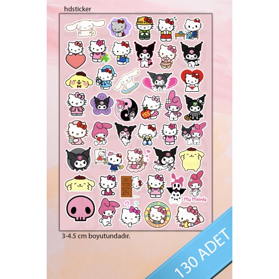 Hello Kitty Ve Arkadaşları Kuromi My Melody Cinnamoroll 130 Adet Bullet Journal Etiket Sticker Seti