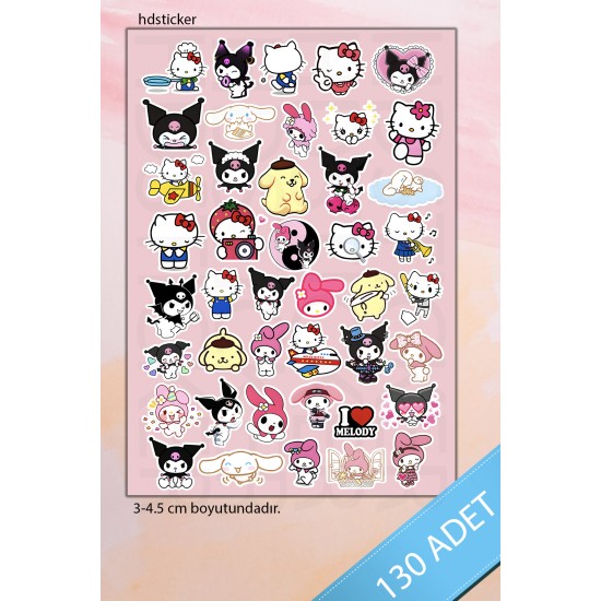 Hello Kitty Ve Arkadaşları Kuromi My Melody Cinnamoroll 130 Adet Bullet Journal Etiket Sticker Seti