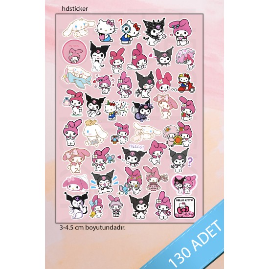 Hello Kitty Ve Arkadaşları Kuromi My Melody Cinnamoroll 130 Adet Bullet Journal Etiket Sticker Seti