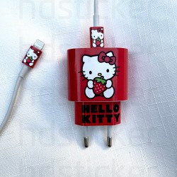 iPhone 20W Uyumlu Şarj Aleti Kaplaması - Hello Kitty Temalı Full Kaplama Sticker 5 Parça P3