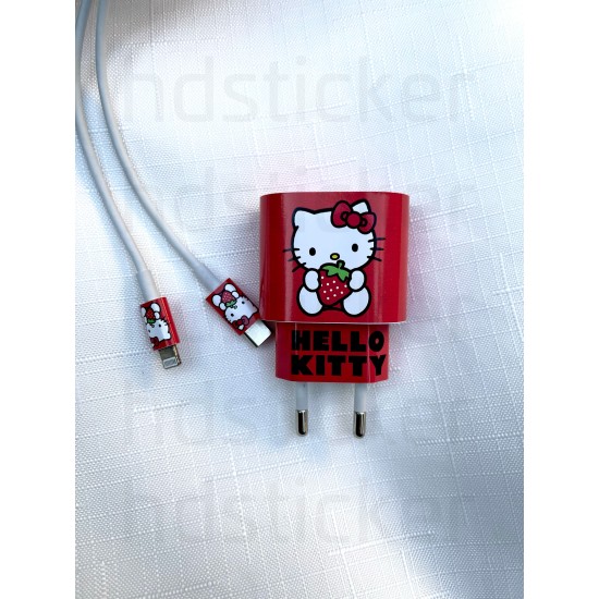 iPhone 20W Uyumlu Şarj Aleti Kaplaması - Hello Kitty Temalı Full Kaplama Sticker 5 Parça P3