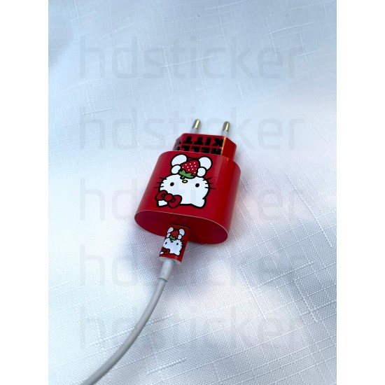 iPhone 20W Uyumlu Şarj Aleti Kaplaması - Hello Kitty Temalı Full Kaplama Sticker 5 Parça P3