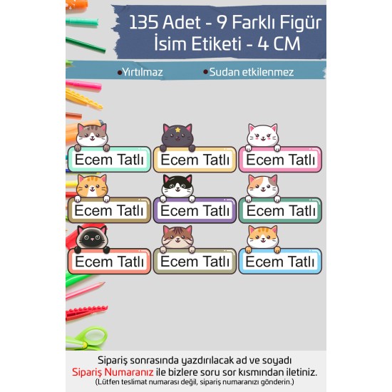 İsme Özel Okul Etiketi Kalem Defter Etiketi Özel İsim Yazılabilen Sticker Etiket 135 Adet P27