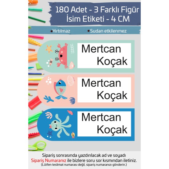 İsme Özel Okul Etiketi Kalem Defter Etiketi Özel İsim Yazılabilen Sticker Etiket 180 Adet P21