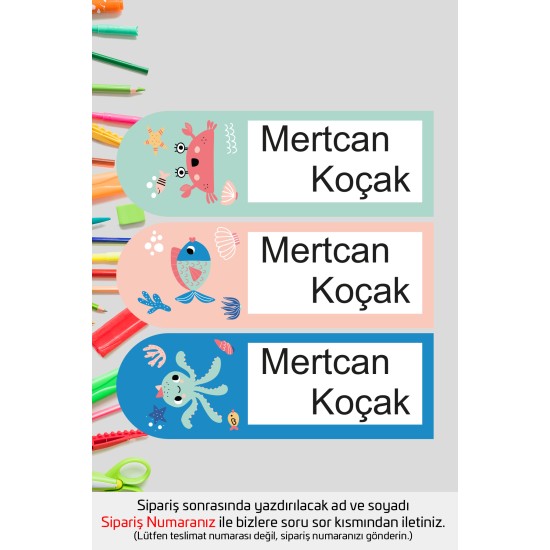 İsme Özel Okul Etiketi Kalem Defter Etiketi Özel İsim Yazılabilen Sticker Etiket 180 Adet P21