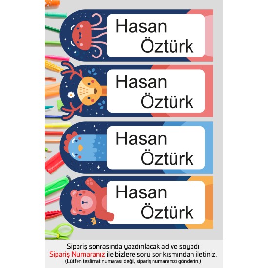 İsme Özel Okul Etiketi Kalem Defter Etiketi Özel İsim Yazılabilen Sticker Etiket 180 Adet P12