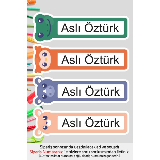 İsme Özel Okul Etiketi Kalem Defter Etiketi Özel İsim Yazılabilen Sticker Etiket 180 Adet P16