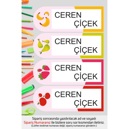 İsme Özel Okul Etiketi Kalem Defter Etiketi Özel İsim Yazılabilen Sticker Etiket 180 Adet P24