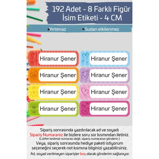 İsme Özel Okul Etiketi Kalem Defter Etiketi Özel İsim Yazılabilen Sticker Etiket 192 Adet P18