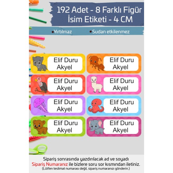 İsme Özel Okul Etiketi Kalem Defter Etiketi Özel İsim Yazılabilen Sticker Etiket 192 Adet P28