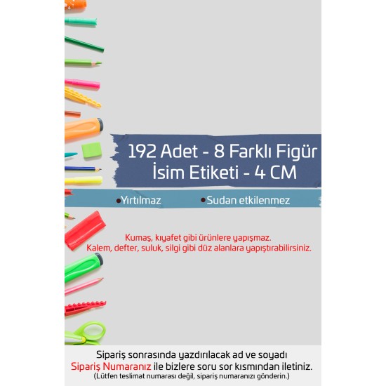 İsme Özel Okul Etiketi Kalem Defter Etiketi Özel İsim Yazılabilen Sticker Etiket 192 Adet P7