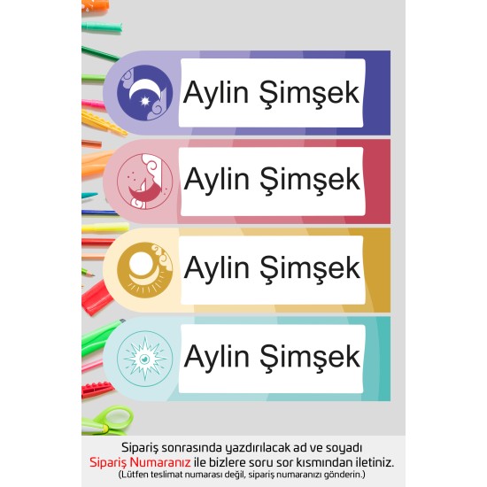 İsme Özel Okul Etiketi Kalem Defter Etiketi Özel İsim Yazılabilen Sticker Etiket 208 Adet P26