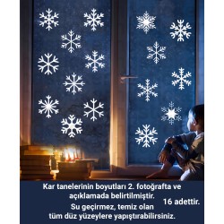 Kar Taneleri Yılbaşı Yeni Yıl Temalı Sticker Seti Etiket Tüm Düz Yüzeylere Uygun Kar Tanesi 16 Adet