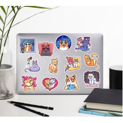Sevimli Kedi Kediler Hayvan Cute Sweet Temalı Laptop Notebook Tablet Etiket Sticker Seti P1