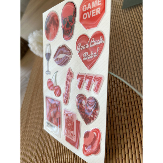 Kırmızı Premium 3D Görünümlü Göz Alıcı Parlak Kabartmalı Sticker Seti - Telefon Kılıfı Süsü, Etiket