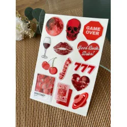 Kırmızı Premium 3D Görünümlü Göz Alıcı Parlak Kabartmalı Sticker Seti - Telefon Kılıfı Süsü, Etiket